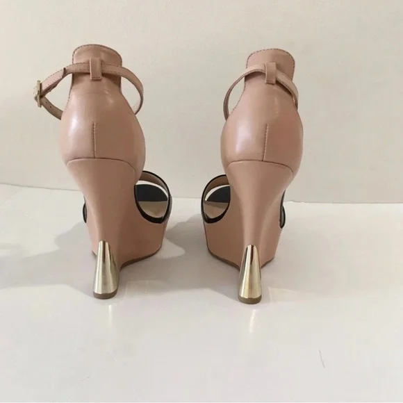 Steve Madden Beige Open-toe Wedges with Gold Heel Detail - Picture 6 of 9